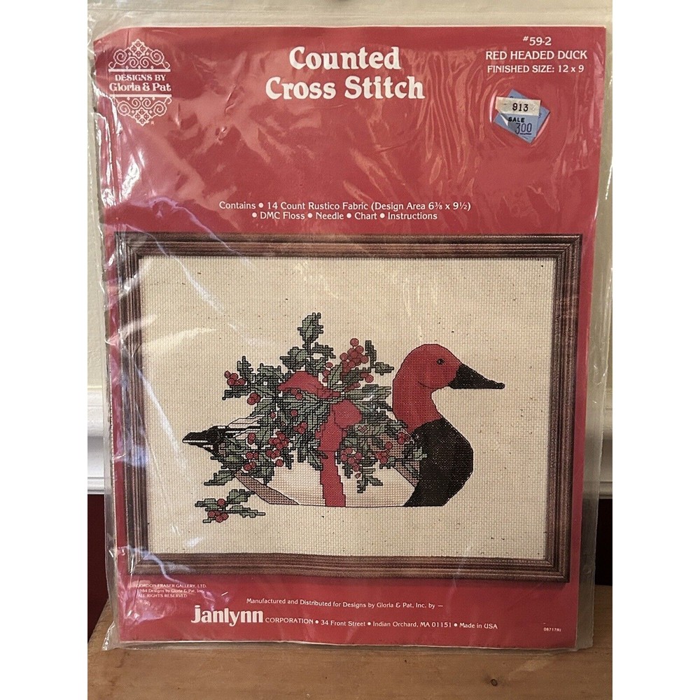 NOS VTG Janlynn 1984 Country Red Headed Duck Counted Cross Stitch Kit #59-2